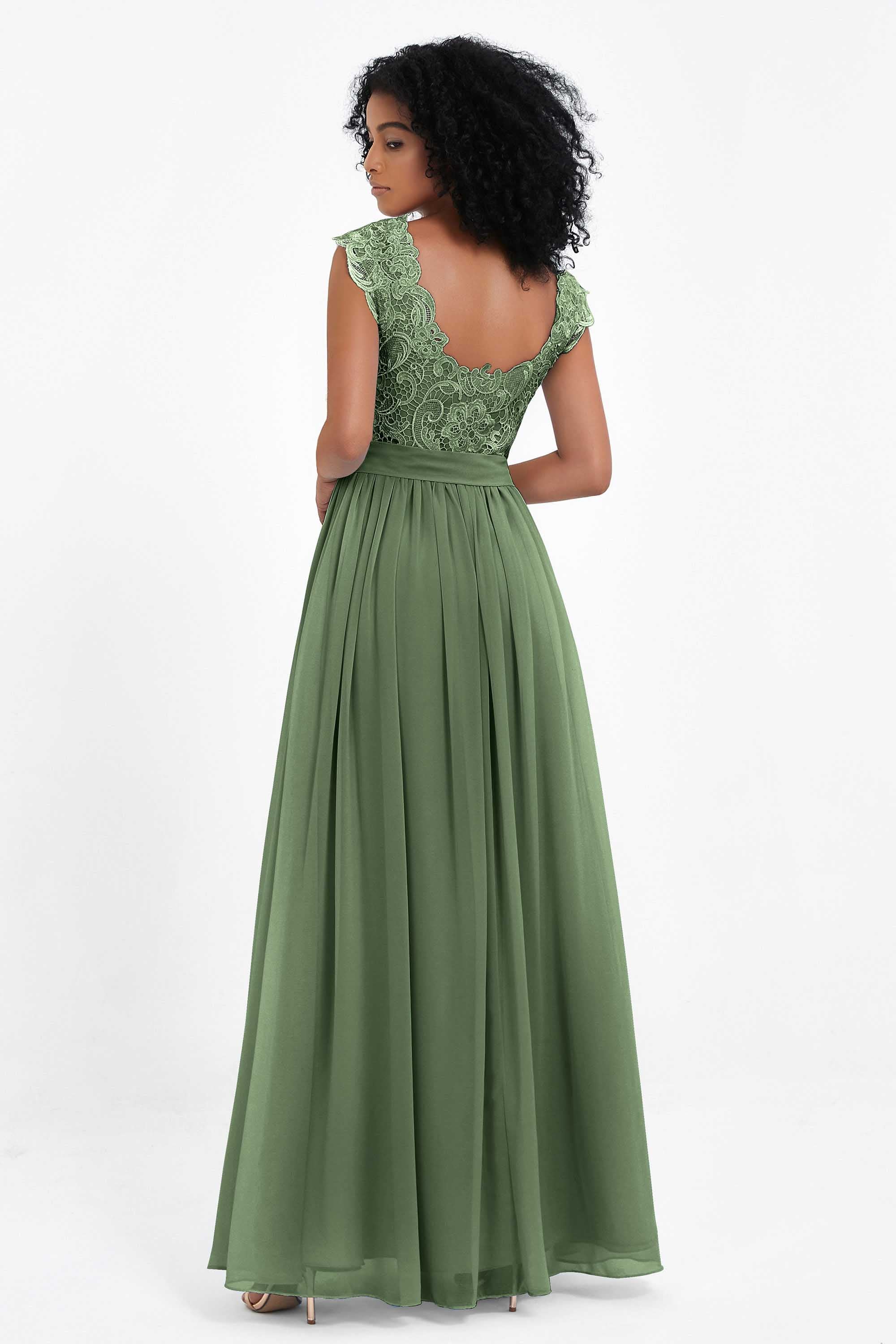 Cap Sleeves Chiffon Bridesmaid Dress with Lace Long Formal Evening Prom Dresses Gowns