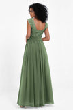 Cap Sleeves Chiffon Bridesmaid Dress with Lace Long Formal Evening Prom Dresses Gowns