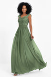 Cap Sleeves Chiffon Bridesmaid Dress with Lace Long Formal Evening Prom Dresses Gowns