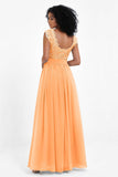 Cap Sleeves Chiffon Bridesmaid Dress with Lace Long Formal Evening Prom Dresses Gowns