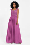 Cap Sleeves Chiffon Bridesmaid Dress with Lace Long Formal Evening Prom Dresses Gowns