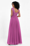 Cap Sleeves Chiffon Bridesmaid Dress with Lace Long Formal Evening Prom Dresses Gowns