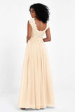 Cap Sleeves Chiffon Bridesmaid Dress with Lace Long Formal Evening Prom Dresses Gowns
