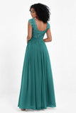 Cap Sleeves Chiffon Bridesmaid Dress with Lace Long Formal Evening Prom Dresses Gowns