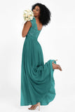 Cap Sleeves Chiffon Bridesmaid Dress with Lace Long Formal Evening Prom Dresses Gowns