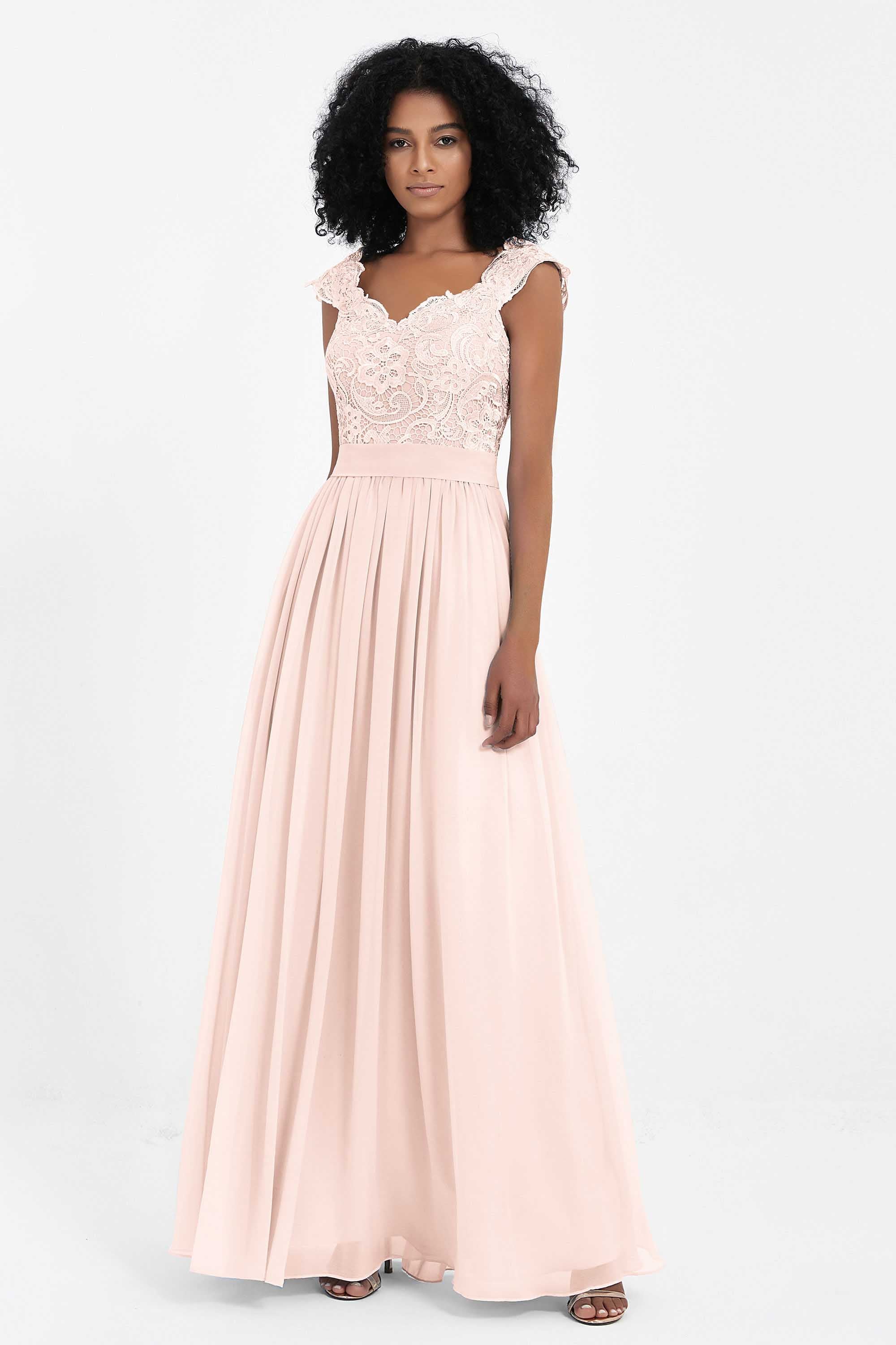 Cap Sleeves Chiffon Bridesmaid Dress with Lace Long Formal Evening Prom Dresses Gowns