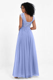 Cap Sleeves Chiffon Bridesmaid Dress with Lace Long Formal Evening Prom Dresses Gowns