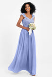 Cap Sleeves Chiffon Bridesmaid Dress with Lace Long Formal Evening Prom Dresses Gowns