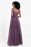 Cap Sleeves Chiffon Bridesmaid Dress with Lace Long Formal Evening Prom Dresses Gowns