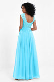 Cap Sleeves Chiffon Bridesmaid Dress with Lace Long Formal Evening Prom Dresses Gowns