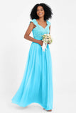 Cap Sleeves Chiffon Bridesmaid Dress with Lace Long Formal Evening Prom Dresses Gowns