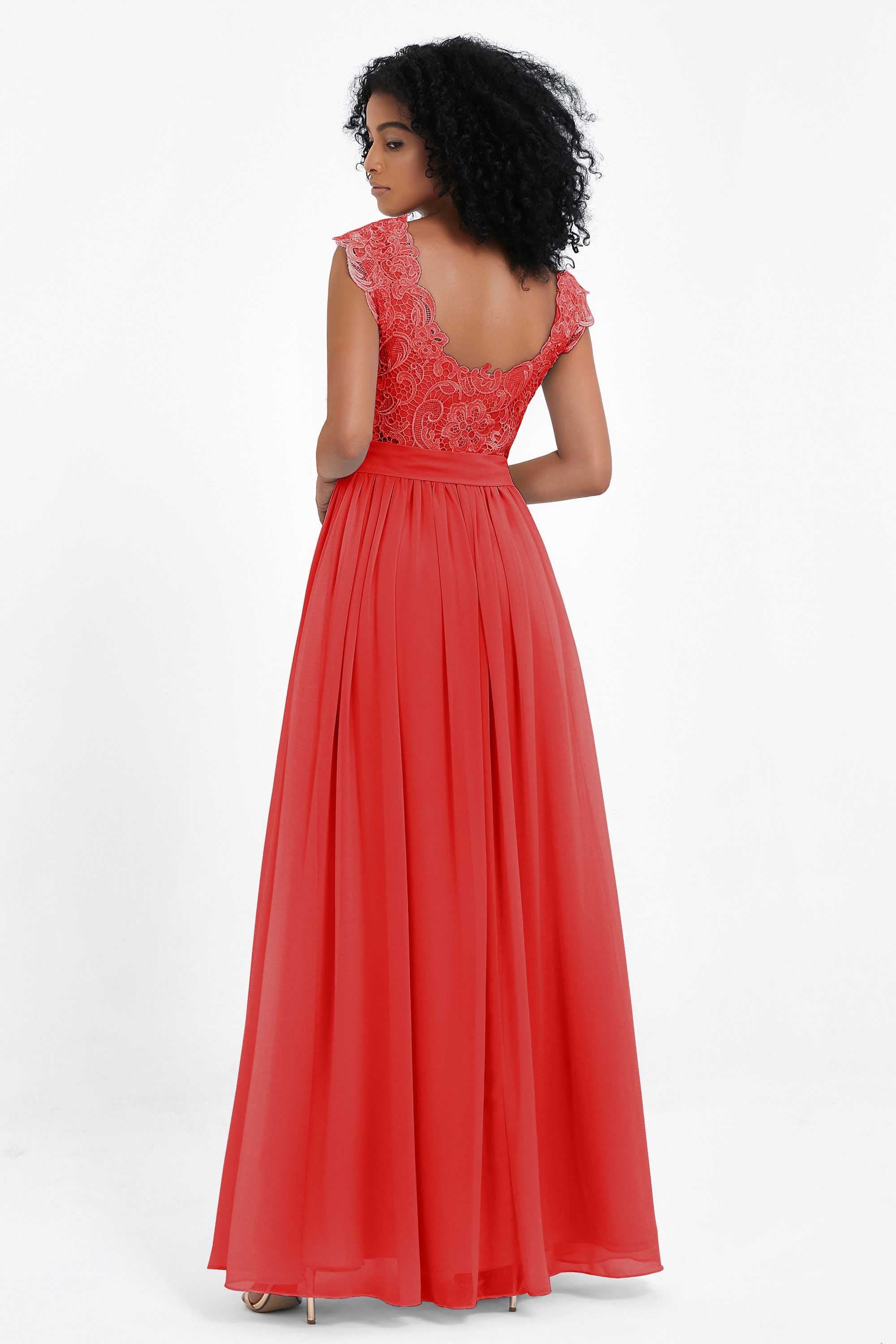 Cap Sleeves Chiffon Bridesmaid Dress with Lace Long Formal Evening Prom Dresses Gowns