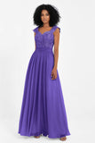 Cap Sleeves Chiffon Bridesmaid Dress with Lace Long Formal Evening Prom Dresses Gowns
