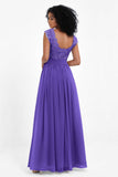 Cap Sleeves Chiffon Bridesmaid Dress with Lace Long Formal Evening Prom Dresses Gowns