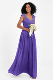 Cap Sleeves Chiffon Bridesmaid Dress with Lace Long Formal Evening Prom Dresses Gowns
