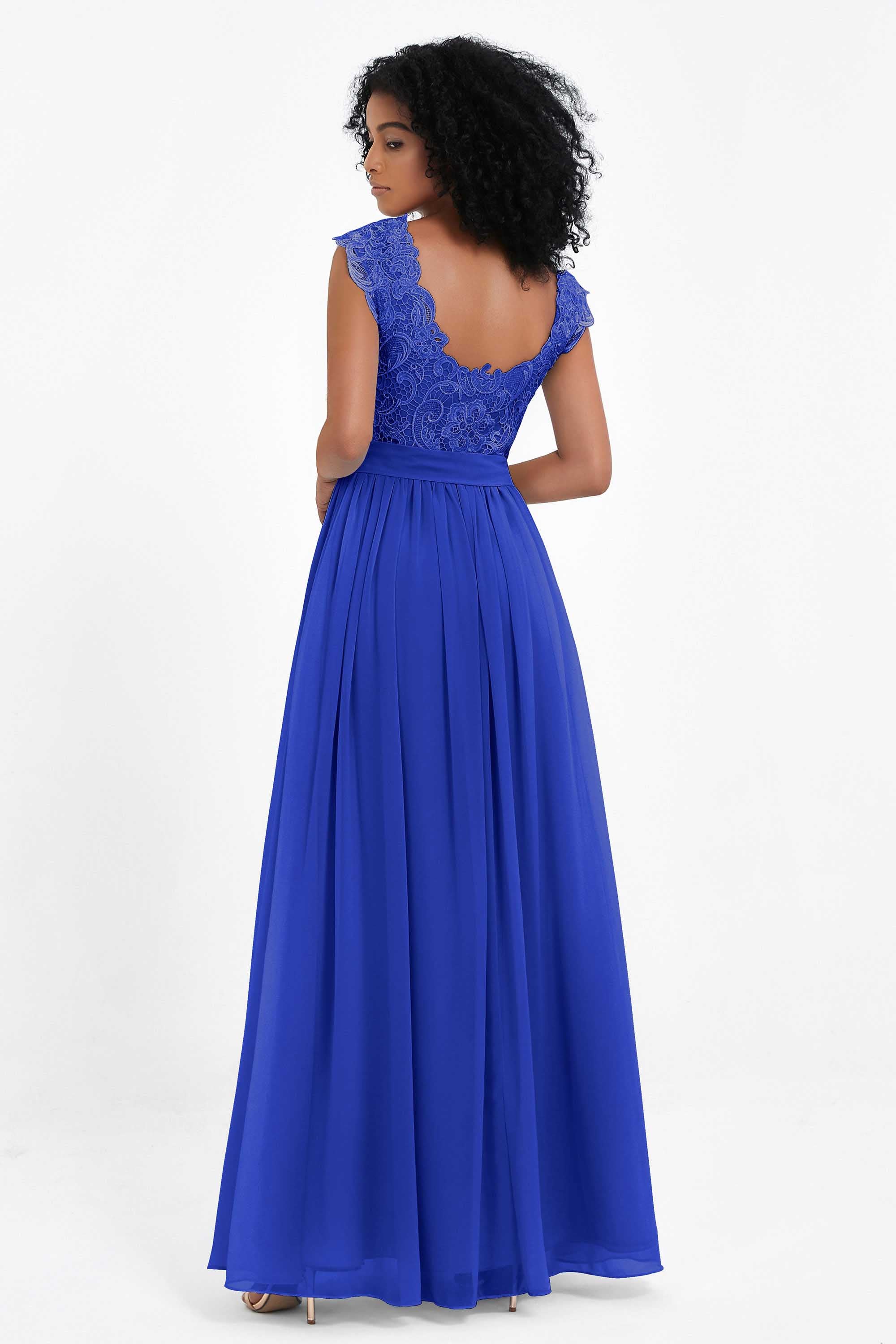 Cap Sleeves Chiffon Bridesmaid Dress with Lace Long Formal Evening Prom Dresses Gowns