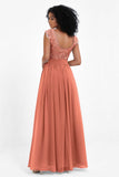 Cap Sleeves Chiffon Bridesmaid Dress with Lace Long Formal Evening Prom Dresses Gowns