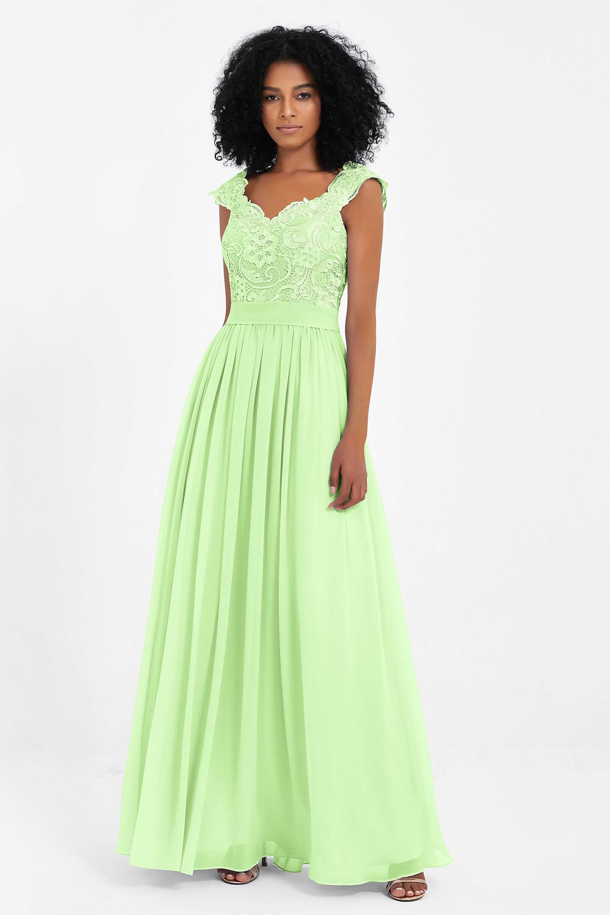 Cap Sleeves Chiffon Bridesmaid Dress with Lace Long Formal Evening Prom Dresses Gowns