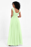 Cap Sleeves Chiffon Bridesmaid Dress with Lace Long Formal Evening Prom Dresses Gowns