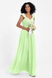 Cap Sleeves Chiffon Bridesmaid Dress with Lace Long Formal Evening Prom Dresses Gowns