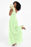 Cap Sleeves Chiffon Bridesmaid Dress with Lace Long Formal Evening Prom Dresses Gowns