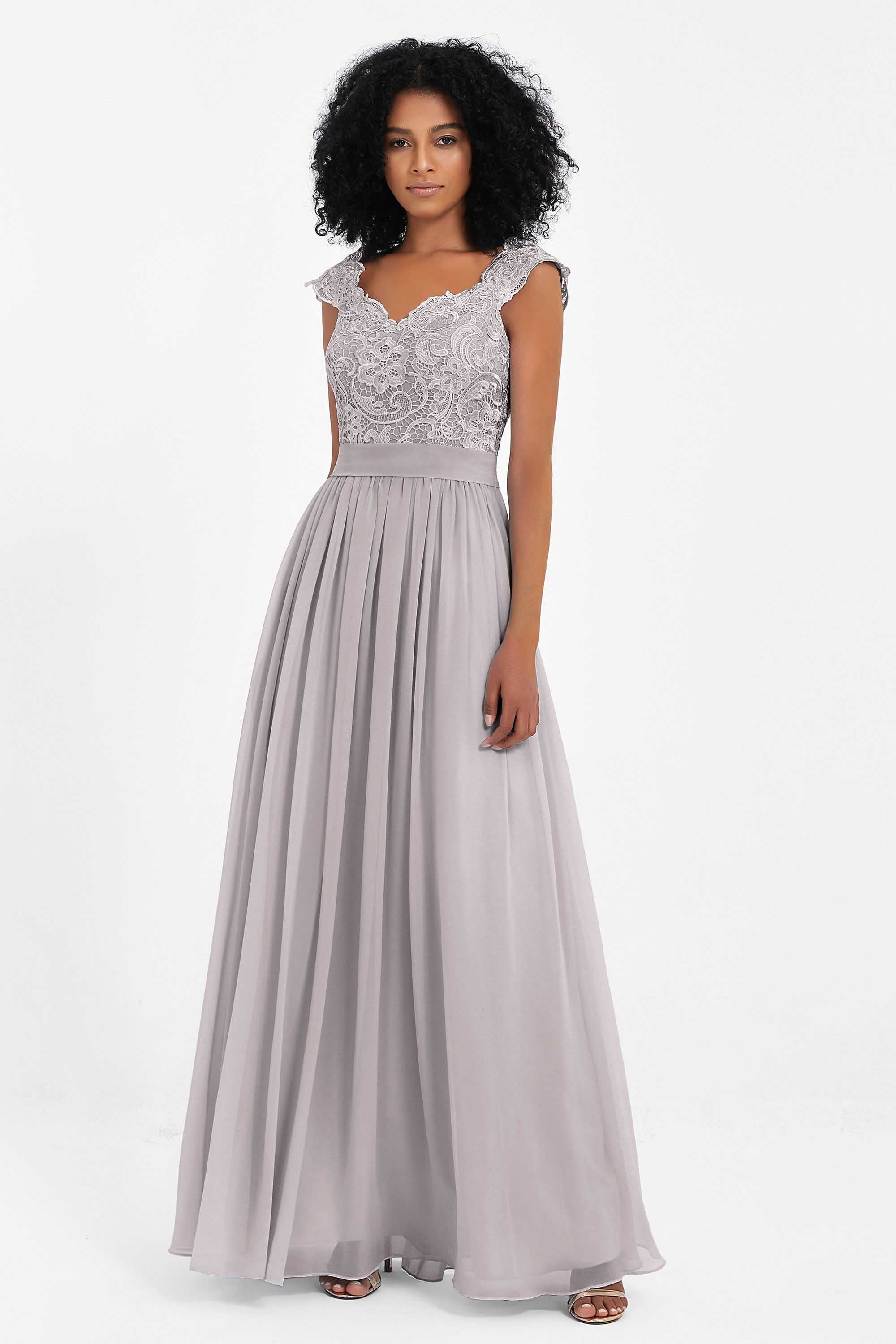 Cap Sleeves Chiffon Bridesmaid Dress with Lace Long Formal Evening Prom Dresses Gowns