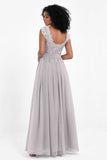Cap Sleeves Chiffon Bridesmaid Dress with Lace Long Formal Evening Prom Dresses Gowns