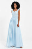 Cap Sleeves Chiffon Bridesmaid Dress with Lace Long Formal Evening Prom Dresses Gowns