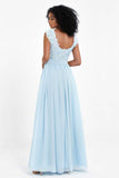 Cap Sleeves Chiffon Bridesmaid Dress with Lace Long Formal Evening Prom Dresses Gowns