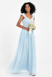 Cap Sleeves Chiffon Bridesmaid Dress with Lace Long Formal Evening Prom Dresses Gowns