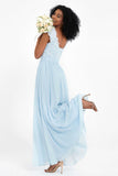 Cap Sleeves Chiffon Bridesmaid Dress with Lace Long Formal Evening Prom Dresses Gowns