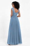 Cap Sleeves Chiffon Bridesmaid Dress with Lace Long Formal Evening Prom Dresses Gowns