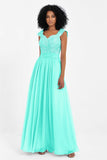 Cap Sleeves Chiffon Bridesmaid Dress with Lace Long Formal Evening Prom Dresses Gowns