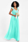 Cap Sleeves Chiffon Bridesmaid Dress with Lace Long Formal Evening Prom Dresses Gowns