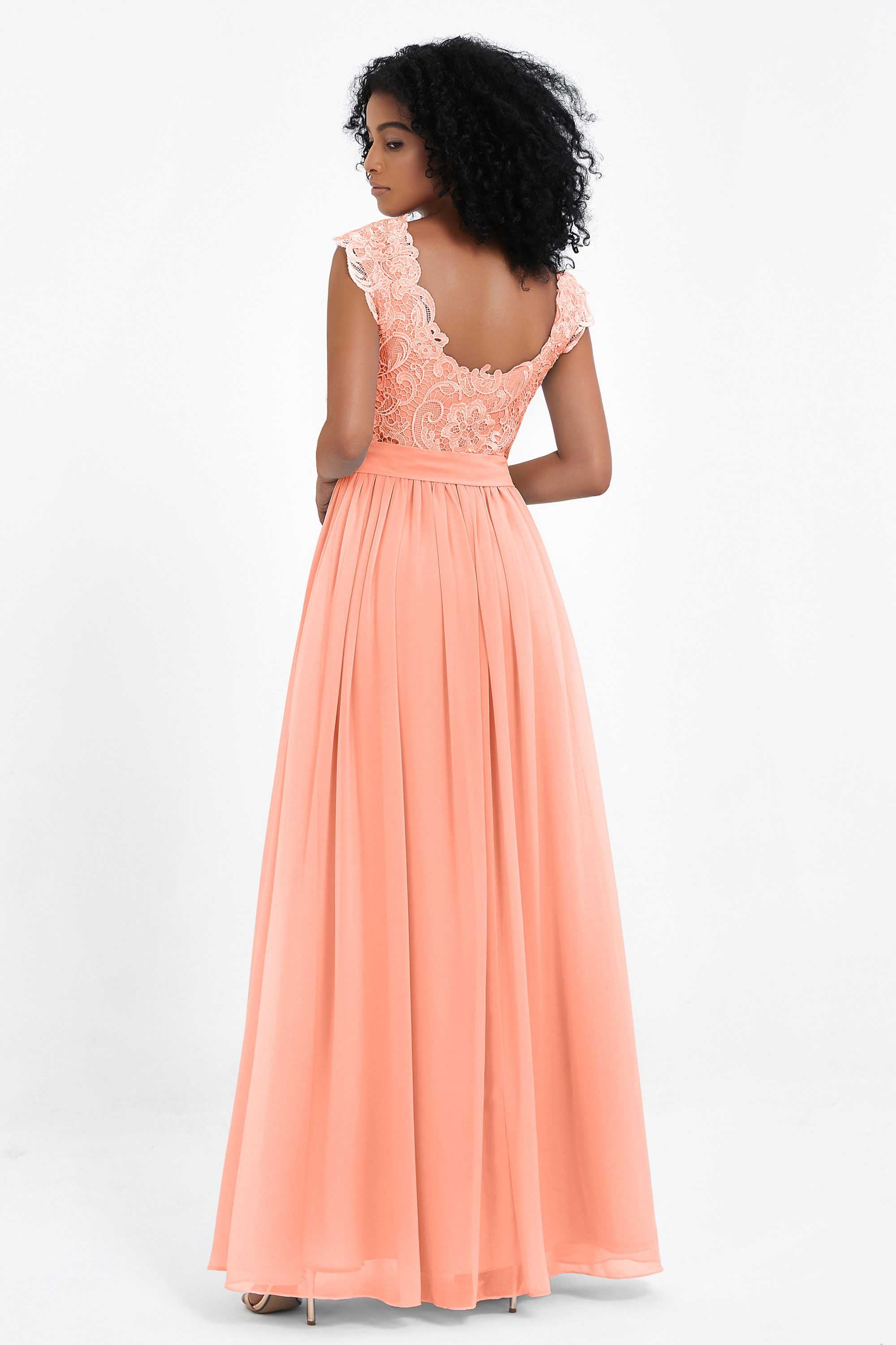 Cap Sleeves Chiffon Bridesmaid Dress with Lace Long Formal Evening Prom Dresses Gowns