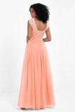 Cap Sleeves Chiffon Bridesmaid Dress with Lace Long Formal Evening Prom Dresses Gowns