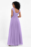 Cap Sleeves Chiffon Bridesmaid Dress with Lace Long Formal Evening Prom Dresses Gowns