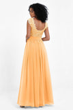 Cap Sleeves Chiffon Bridesmaid Dress with Lace Long Formal Evening Prom Dresses Gowns