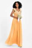 Cap Sleeves Chiffon Bridesmaid Dress with Lace Long Formal Evening Prom Dresses Gowns