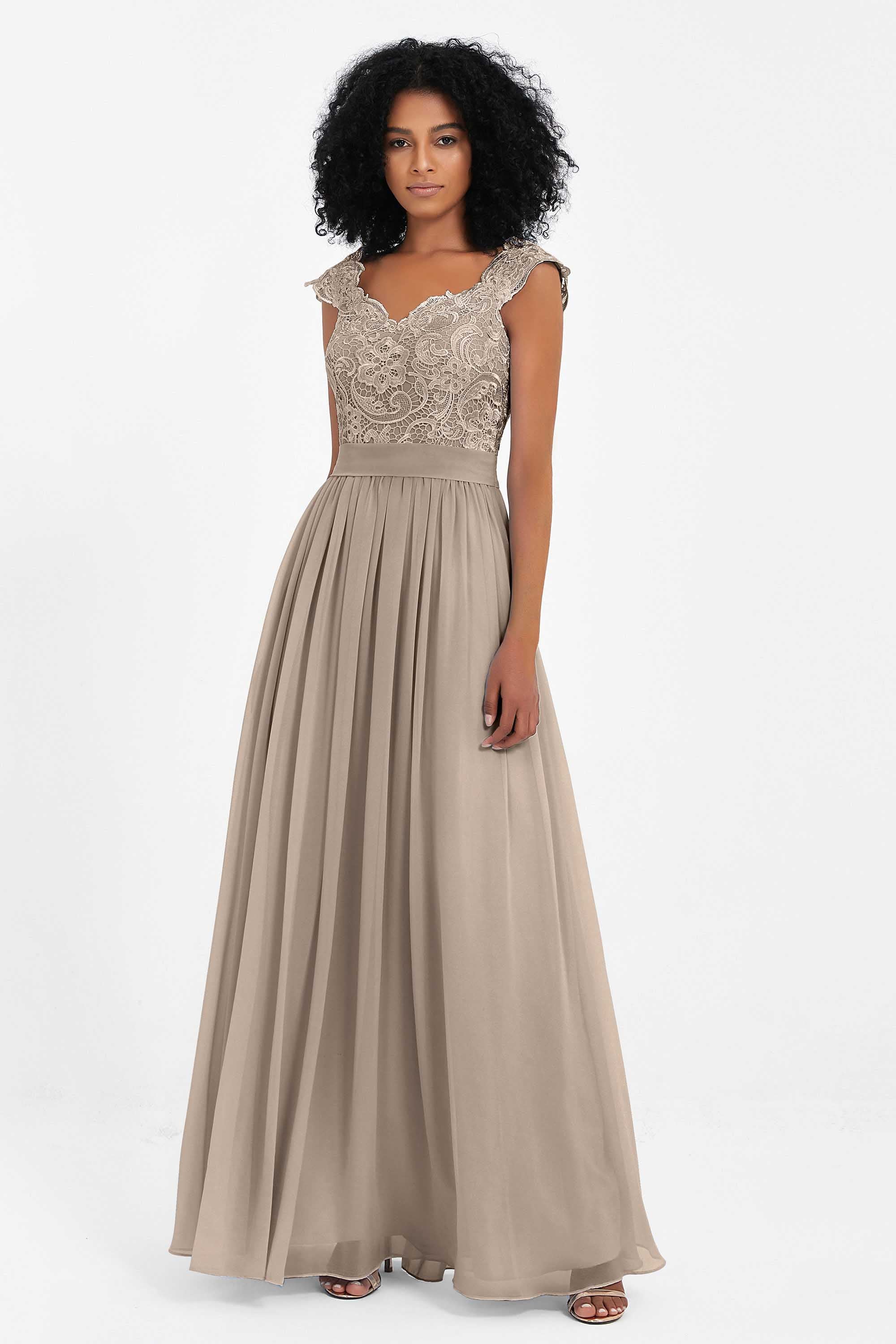 Cap Sleeves Chiffon Bridesmaid Dress with Lace Long Formal Evening Prom Dresses Gowns