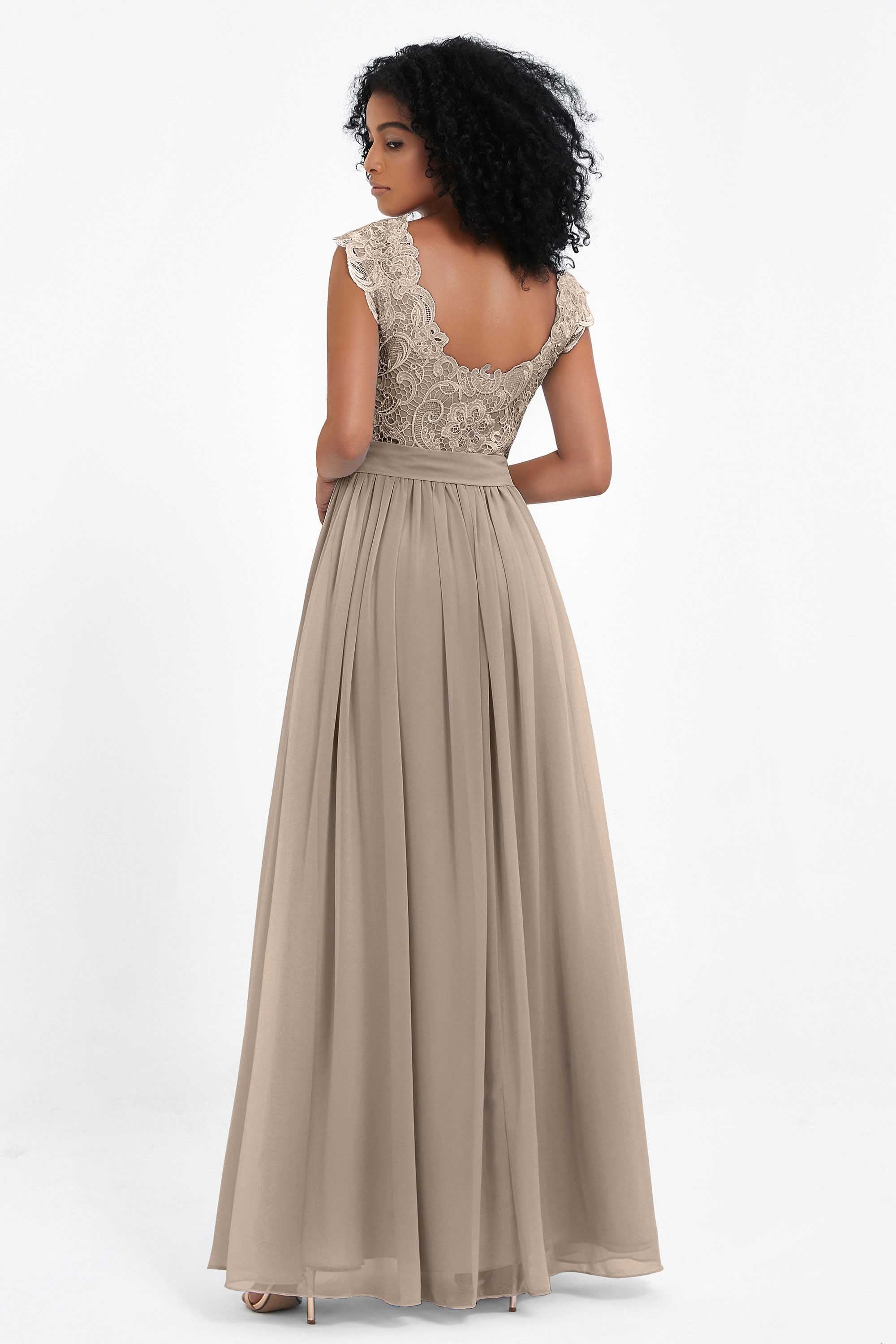 Cap Sleeves Chiffon Bridesmaid Dress with Lace Long Formal Evening Prom Dresses Gowns