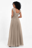 Cap Sleeves Chiffon Bridesmaid Dress with Lace Long Formal Evening Prom Dresses Gowns