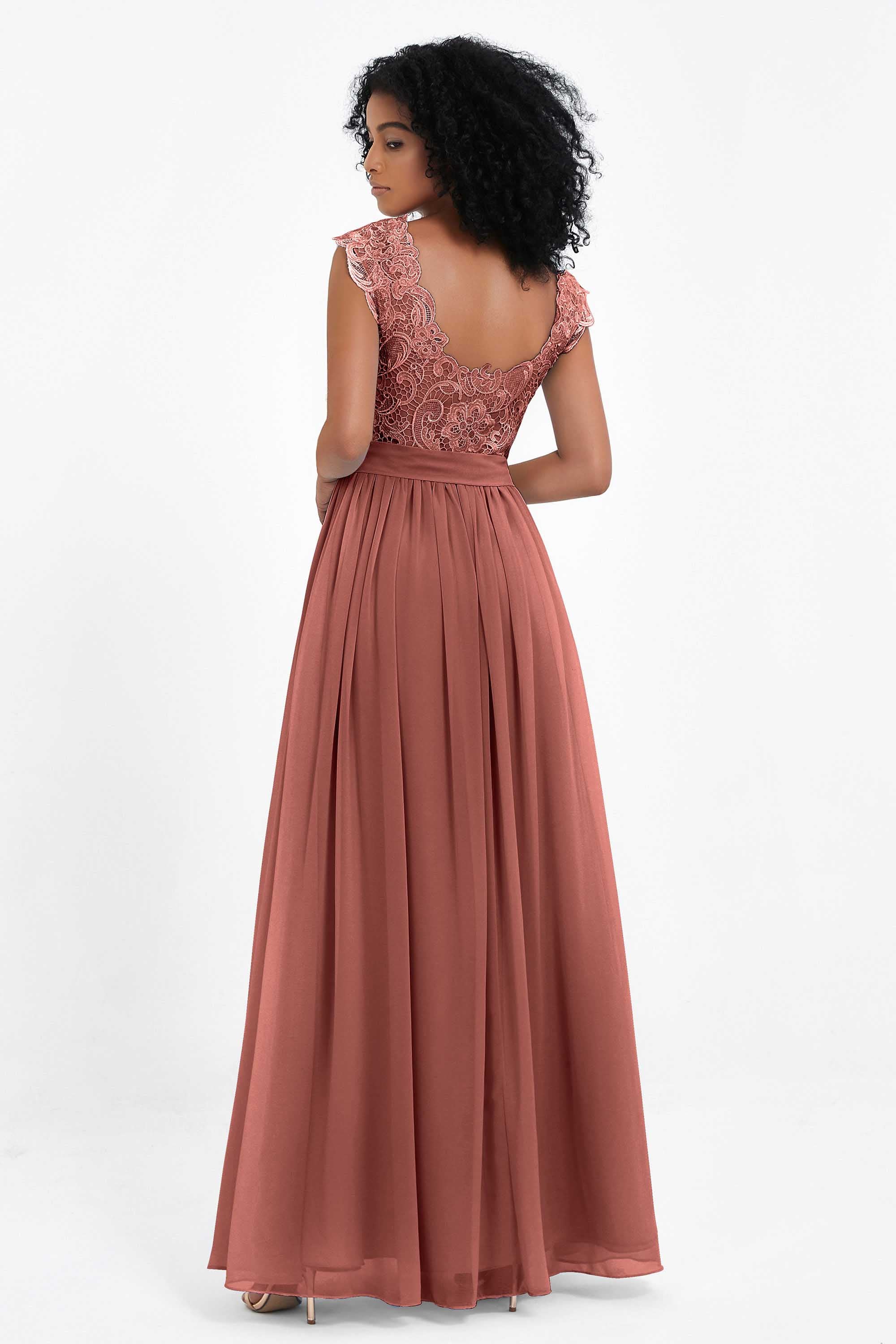 Cap Sleeves Chiffon Bridesmaid Dress with Lace Long Formal Evening Prom Dresses Gowns