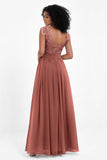 Cap Sleeves Chiffon Bridesmaid Dress with Lace Long Formal Evening Prom Dresses Gowns