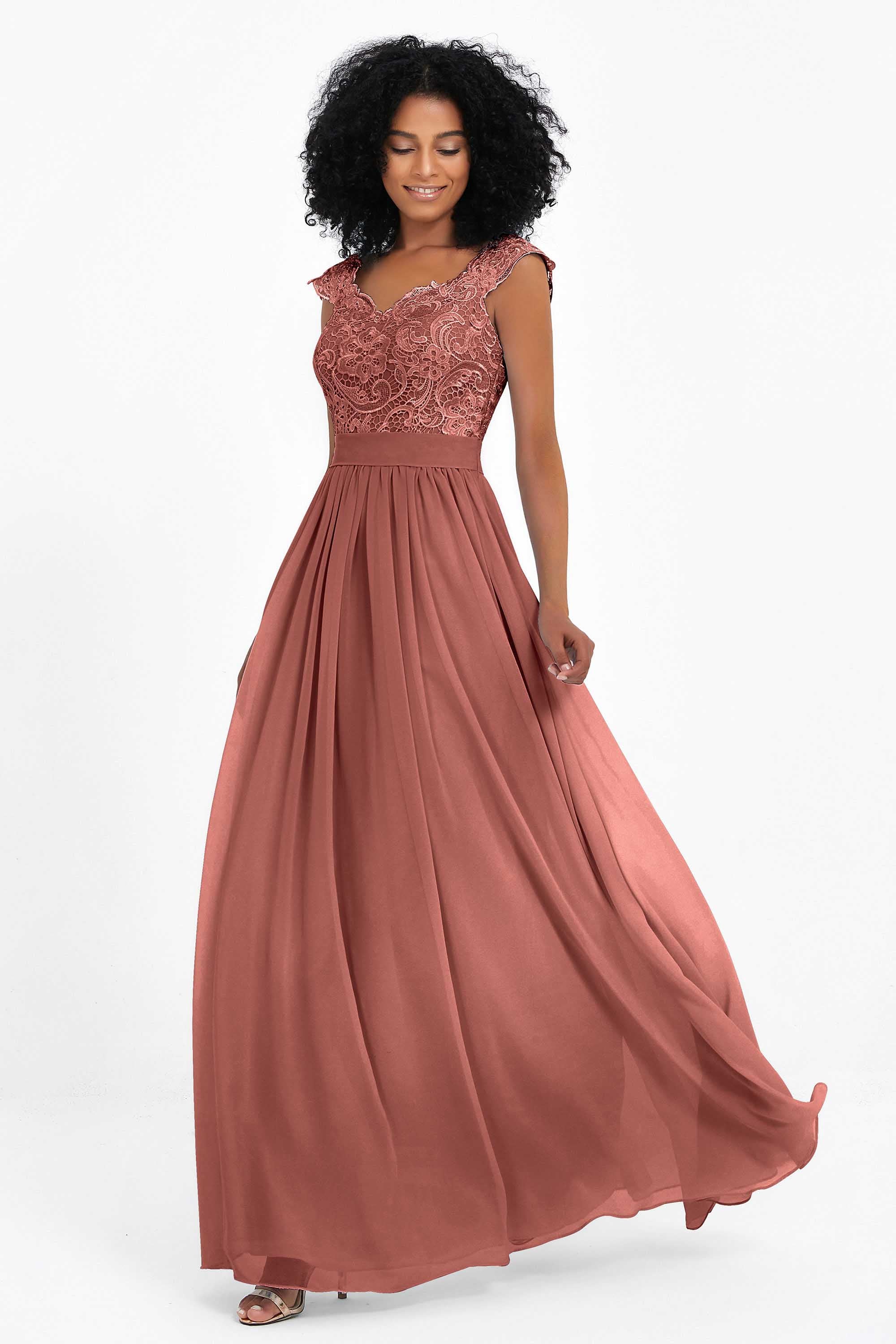 Cap Sleeves Chiffon Bridesmaid Dress with Lace Long Formal Evening Prom Dresses Gowns