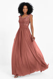 Cap Sleeves Chiffon Bridesmaid Dress with Lace Long Formal Evening Prom Dresses Gowns