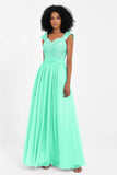 Cap Sleeves Chiffon Bridesmaid Dress with Lace Long Formal Evening Prom Dresses Gowns