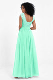 Cap Sleeves Chiffon Bridesmaid Dress with Lace Long Formal Evening Prom Dresses Gowns
