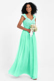 Cap Sleeves Chiffon Bridesmaid Dress with Lace Long Formal Evening Prom Dresses Gowns