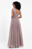Cap Sleeves Chiffon Bridesmaid Dress with Lace Long Formal Evening Prom Dresses Gowns